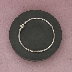 Pandora Sterling Silver Barrel Clasp Snake Chain Charm Bracelet Size 8in